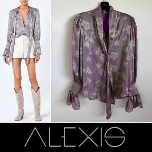 BNWOT $498 ALEXIS Tonal Floral FRANCISCA Blouse Lilac Sheen